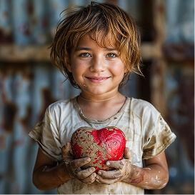 A community volunteer connecting with a child
